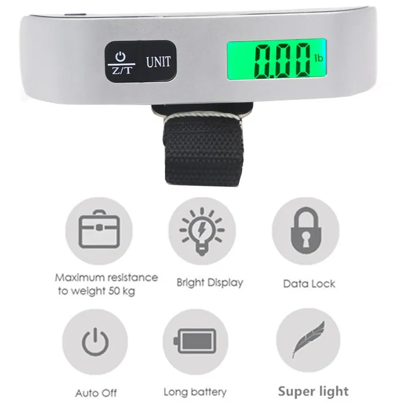 50kg Portable Hanging Scale Electronic Hand Luggage Scale Digital Display Suitcase 110lb Travel Baggage Bag Weighing Tools
